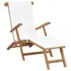 vidaXL Deck Chair with Cushion Cream White Solid Teak Wood
