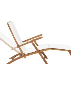 vidaXL Deck Chair with Cushion Cream White Solid Teak Wood