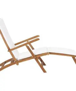vidaXL Deck Chair with Cushion Cream White Solid Teak Wood