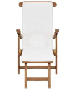 vidaXL Deck Chair with Cushion Cream White Solid Teak Wood