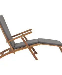 vidaXL Deck Chair with Cushion Dark Grey Solid Teak Wood