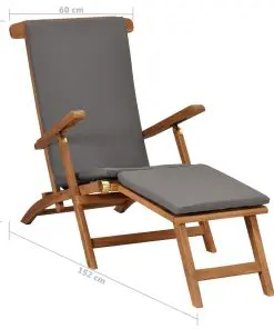 vidaXL Deck Chair with Cushion Dark Grey Solid Teak Wood