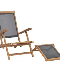 vidaXL Deck Chair with Footrest Solid Teak Wood Black