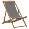 vidaXL Folding Beach Chair Solid Teak Wood Grey
