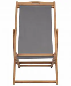 vidaXL Folding Beach Chair Solid Teak Wood Grey