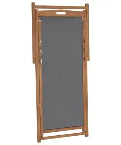 vidaXL Folding Beach Chair Solid Teak Wood Grey