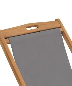 vidaXL Folding Beach Chair Solid Teak Wood Grey