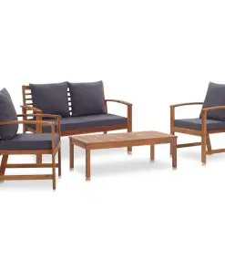 vidaXL 4 Piece Garden Lounge Set with Cushions Solid Acacia Wood