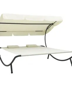 vidaXL Outdoor Lounge Bed with Canopy and Pillows Cream White