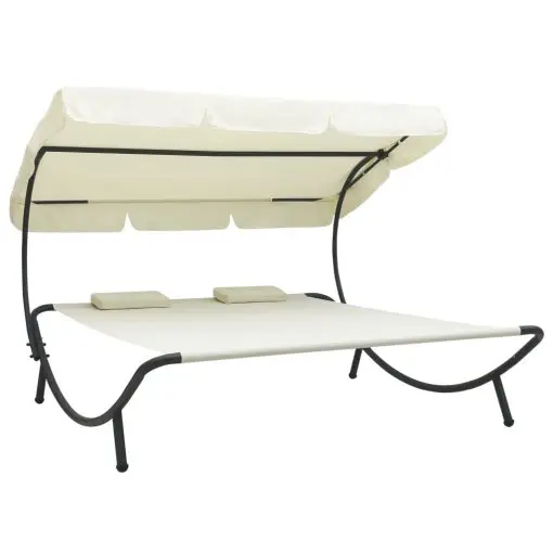 vidaXL Outdoor Lounge Bed with Canopy and Pillows Cream White