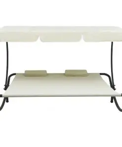 vidaXL Outdoor Lounge Bed with Canopy and Pillows Cream White