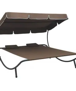 vidaXL Outdoor Lounge Bed with Canopy and Pillows Brown