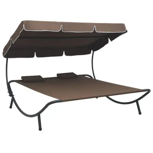 vidaXL Outdoor Lounge Bed with Canopy and Pillows Brown