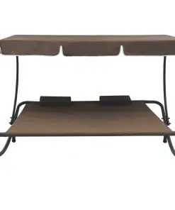 vidaXL Outdoor Lounge Bed with Canopy and Pillows Brown