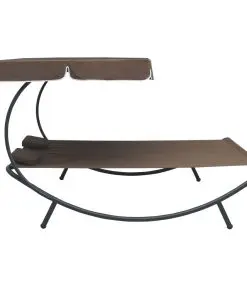 vidaXL Outdoor Lounge Bed with Canopy and Pillows Brown