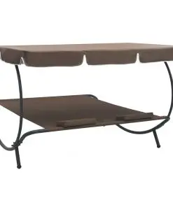 vidaXL Outdoor Lounge Bed with Canopy and Pillows Brown
