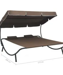 vidaXL Outdoor Lounge Bed with Canopy and Pillows Brown