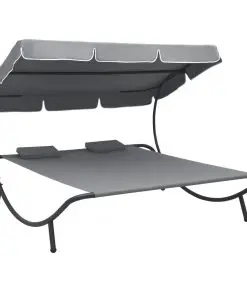 vidaXL Outdoor Lounge Bed with Canopy and Pillows Grey