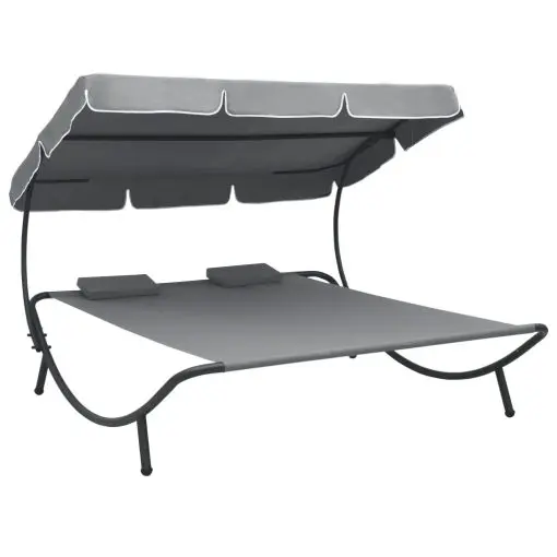 vidaXL Outdoor Lounge Bed with Canopy and Pillows Grey