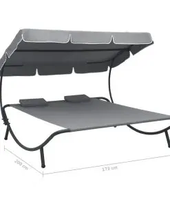 vidaXL Outdoor Lounge Bed with Canopy and Pillows Grey