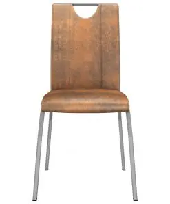 vidaXL Dining Chairs 4 pcs Suede Brown Faux Leather