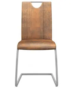 vidaXL Dining Chairs 2 pcs Suede Brown Faux Leather