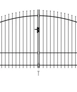 vidaXL Fence Gate Double Door with Spike Top Steel 3×1.75 m Black