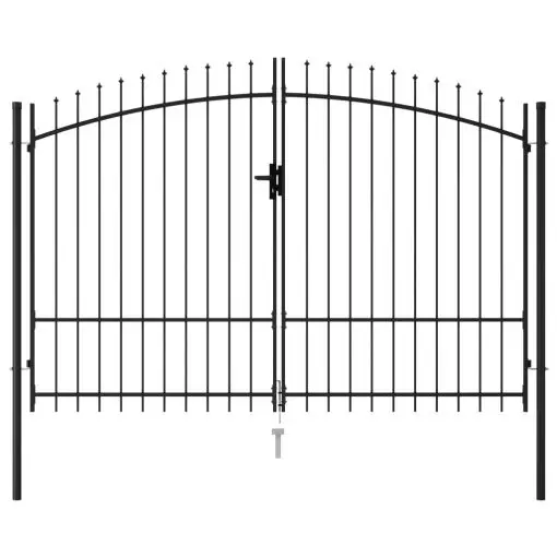 vidaXL Fence Gate Double Door with Spike Top Steel 3×1.75 m Black