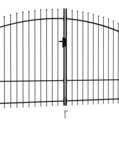vidaXL Fence Gate Double Door with Spike Top Steel 3×1.75 m Black