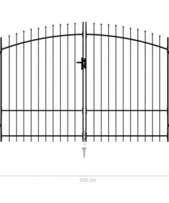 vidaXL Fence Gate Double Door with Spike Top Steel 3×2 m Black