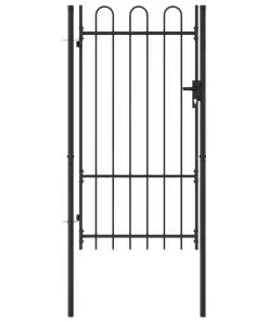 vidaXL Fence Gate Single Door with Arched Top Steel 1×1.75 m Black