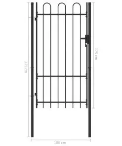 vidaXL Fence Gate Single Door with Arched Top Steel 1×1.75 m Black