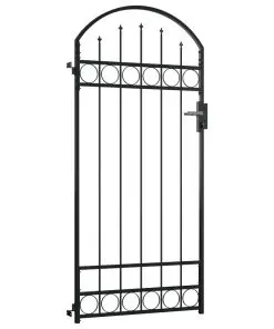 vidaXL Fence Gate with Arched Top Steel 100×200 cm Black
