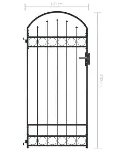 vidaXL Fence Gate with Arched Top Steel 100×200 cm Black