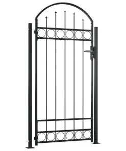 vidaXL Fence Gate with Arched Top and 2 Posts 100×200 cm Black