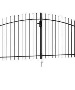 vidaXL Fence Gate Double Door with Spike Top Steel 3×1.5 m Black