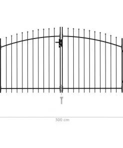 vidaXL Fence Gate Double Door with Spike Top Steel 3×1.5 m Black
