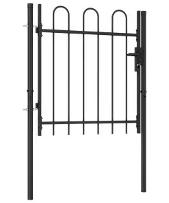 vidaXL Fence Gate Single Door with Arched Top Steel 1×1 m Black