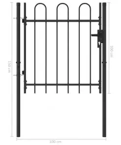 vidaXL Fence Gate Single Door with Arched Top Steel 1×1 m Black