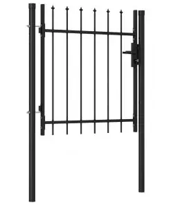vidaXL Fence Gate Single Door with Spike Top Steel 1×1 m Black