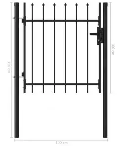 vidaXL Fence Gate Single Door with Spike Top Steel 1×1 m Black