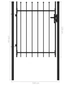 vidaXL Fence Gate Single Door with Spike Top Steel 1×1.2 m Black