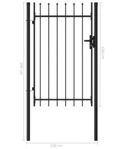 vidaXL Fence Gate Single Door with Spike Top Steel 1×1.5 m Black