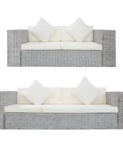vidaXL 2 Piece Sofa Set with Cushions Grey Natural Rattan