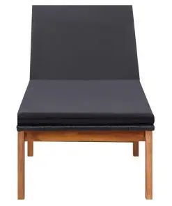 vidaXL Sun Lounger with Cushion Poly Rattan and Solid Acacia Wood