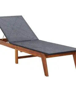 vidaXL Sun Lounger with Cushion Poly Rattan and Solid Acacia Wood