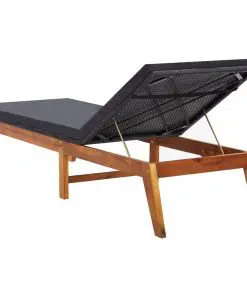 vidaXL Sun Lounger with Cushion Poly Rattan and Solid Acacia Wood