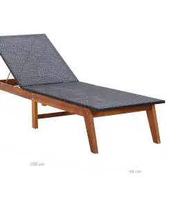 vidaXL Sun Lounger with Cushion Poly Rattan and Solid Acacia Wood