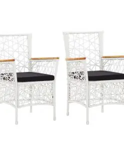 vidaXL Outdoor Chairs 2 pcs with Cushions Poly Rattan White