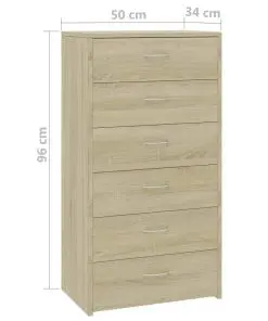 vidaXL Sideboard with 6 Drawers Sonoma Oak 50x34x96 cm Chipboard